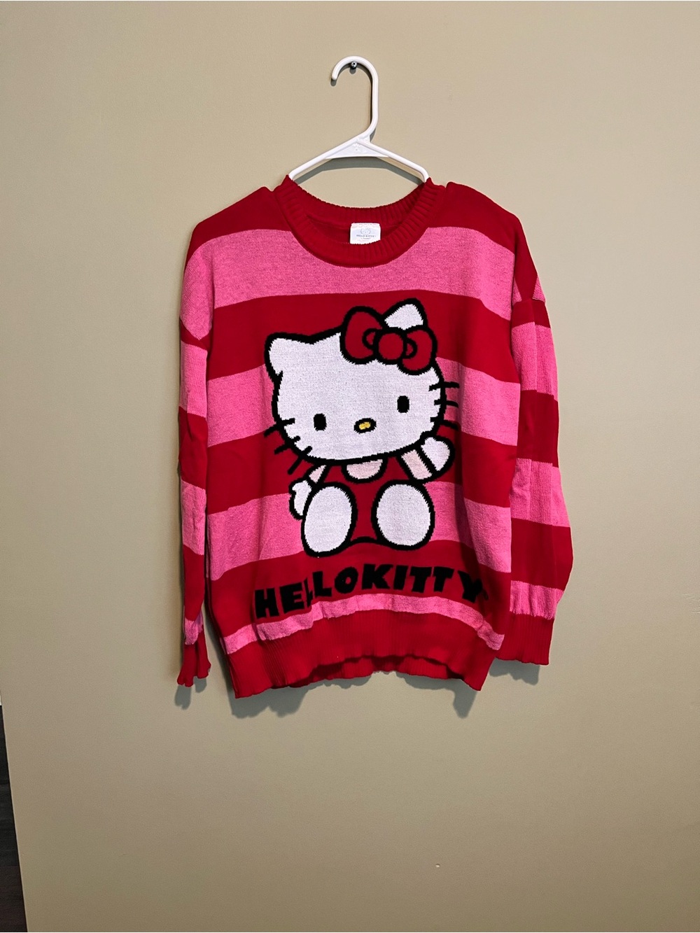 Hello Kitty Red and Pink Striped Knit Top